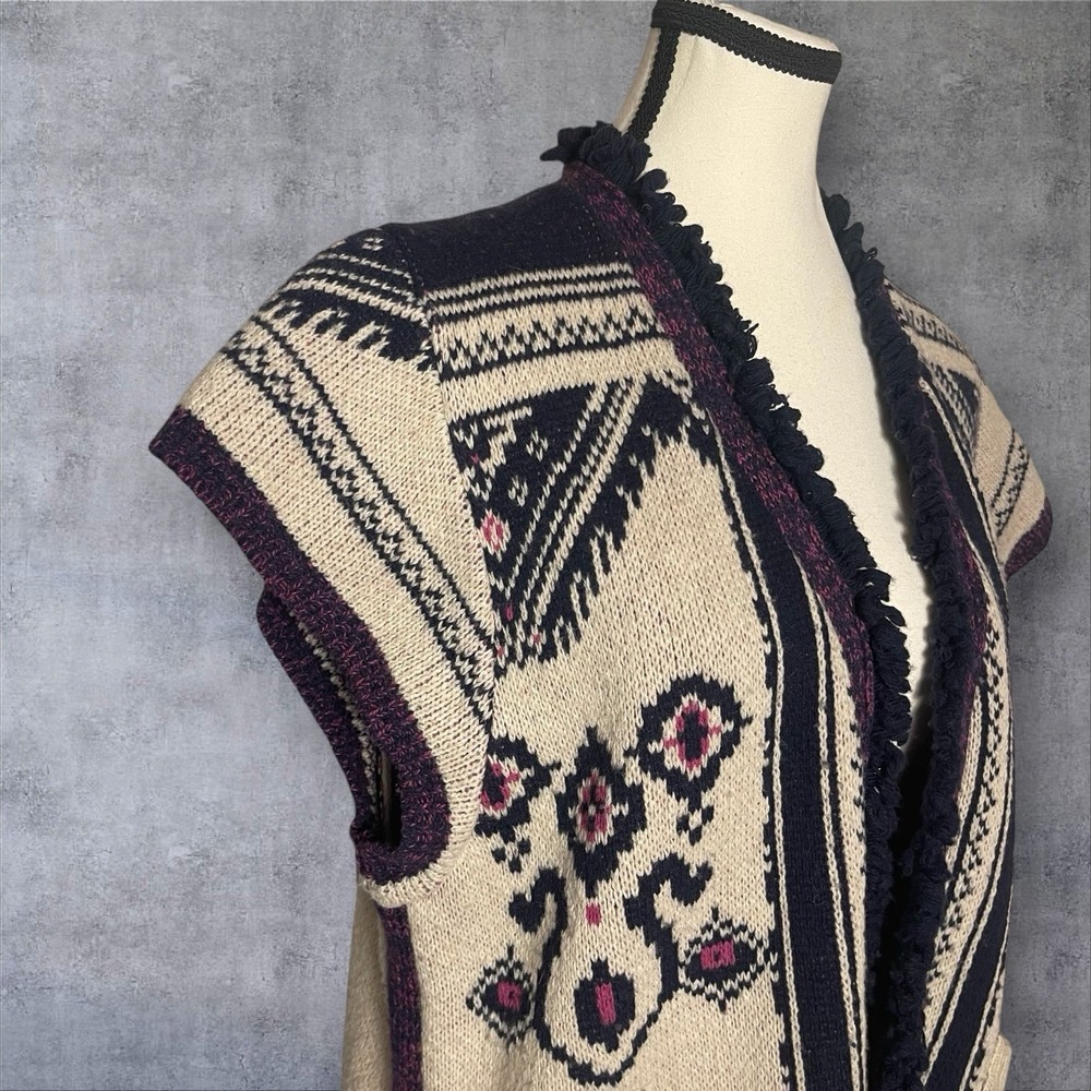 Anthropologie Angel Of The North Aztec Fringed Sweater Vest Womens S Festival - Picture 5 of 12